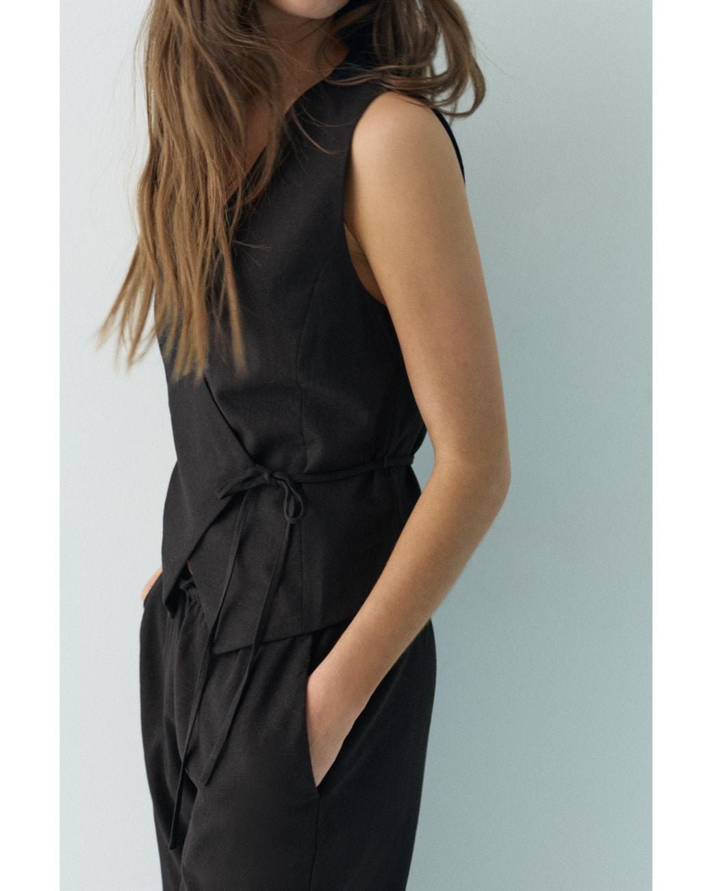 Pull&Bear Green Rustic Linen-Blend Waistcoat