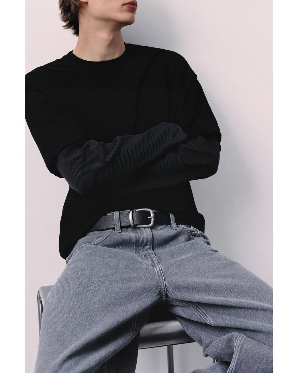 Pull&Bear Zwarte Leerlook Riem in het Black voor heren