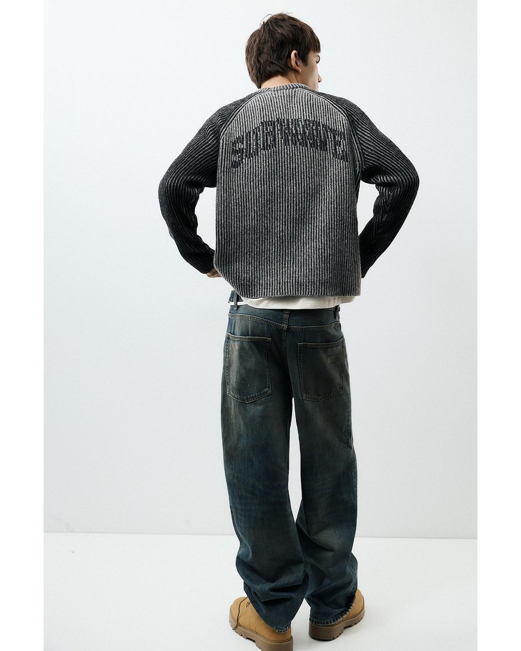 Pull Côtelé À Manches Raglan Pull&Bear pour homme en coloris Gray