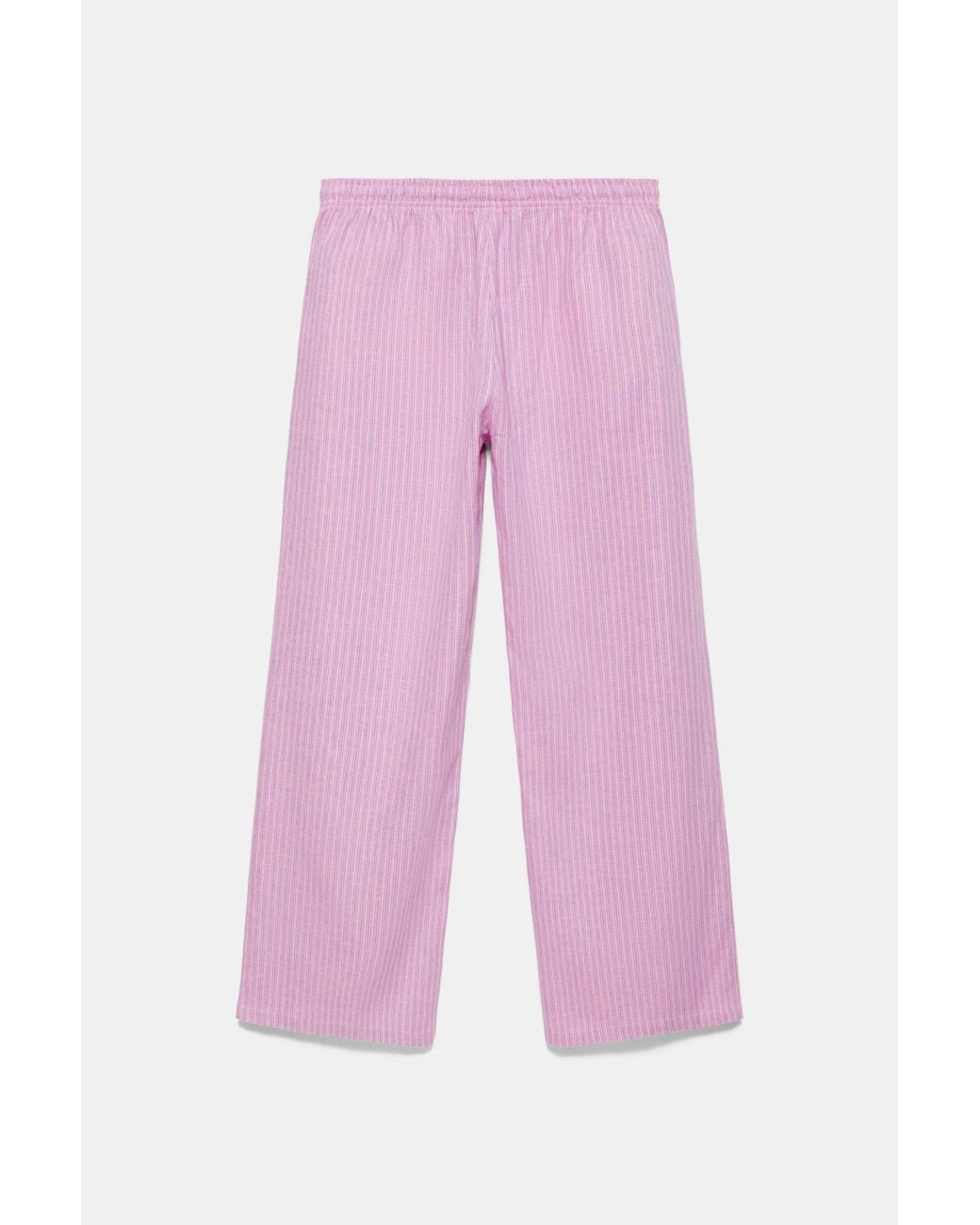 Pull&Bear White Striped Pyjama-Style Trousers With Linen