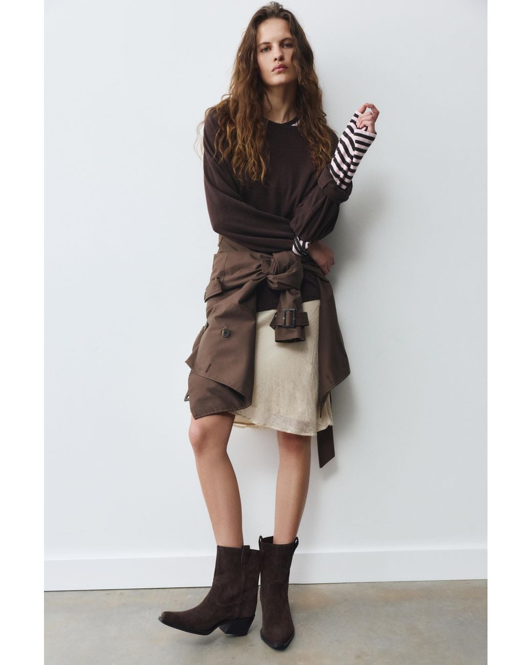 Pull&Bear Brown Leather Cowboy Ankle Boots