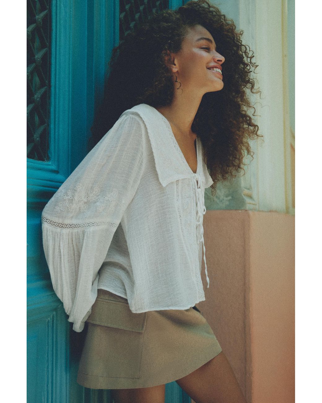 Pull&Bear Green Lace Trim Blouse