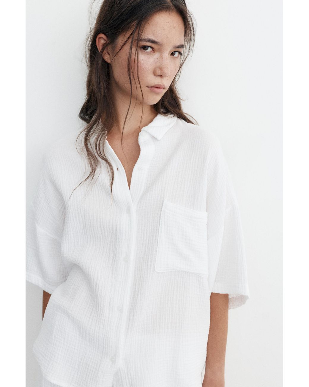 Pull&Bear White Short Sleeve Crepe Shirt