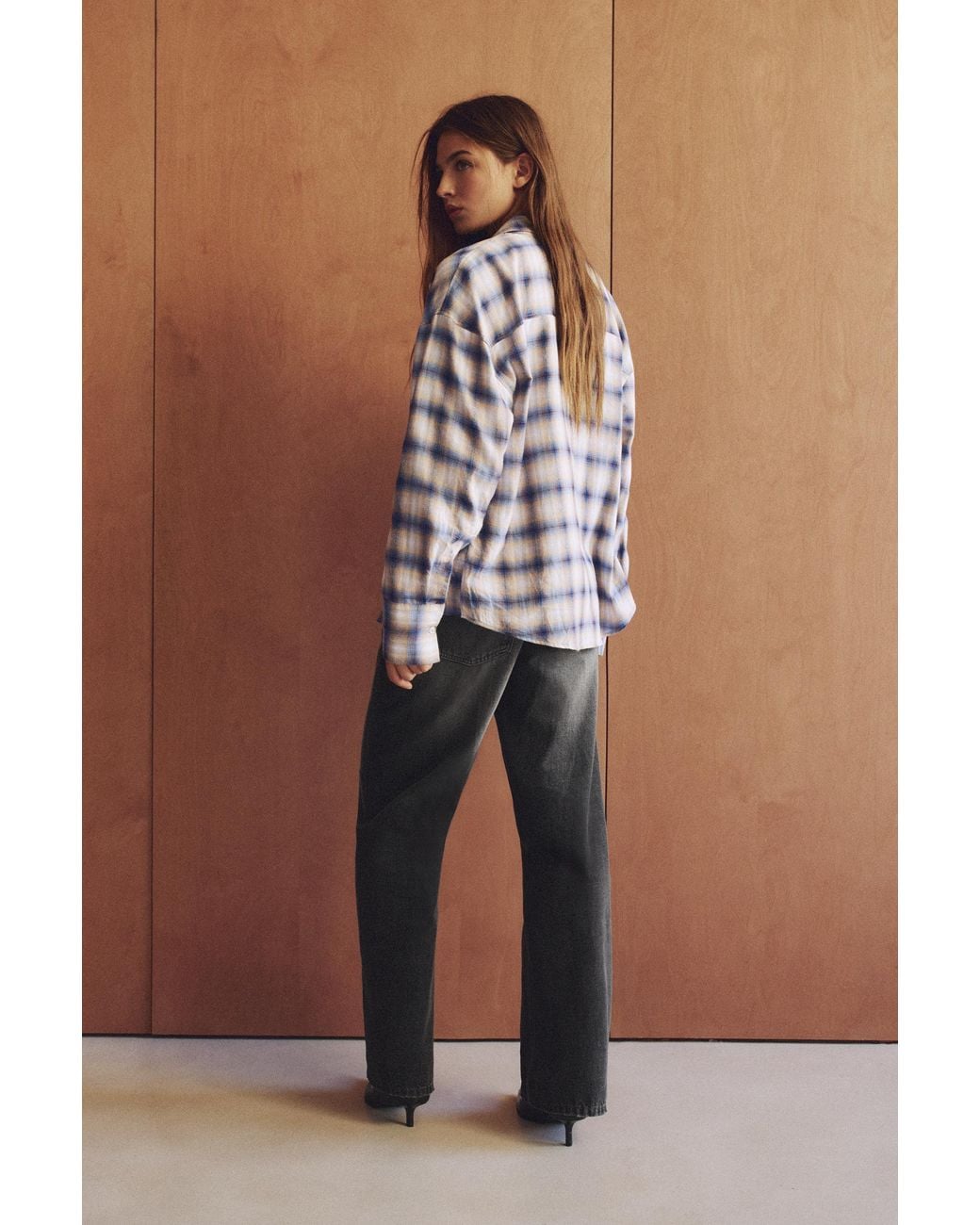Pull&Bear Gray Check Long Sleeve Shirt