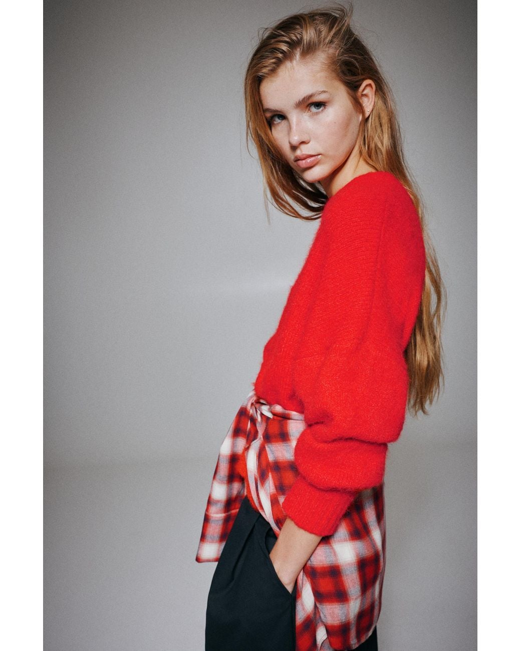 Pull&Bear Red Basic-Strickpullover