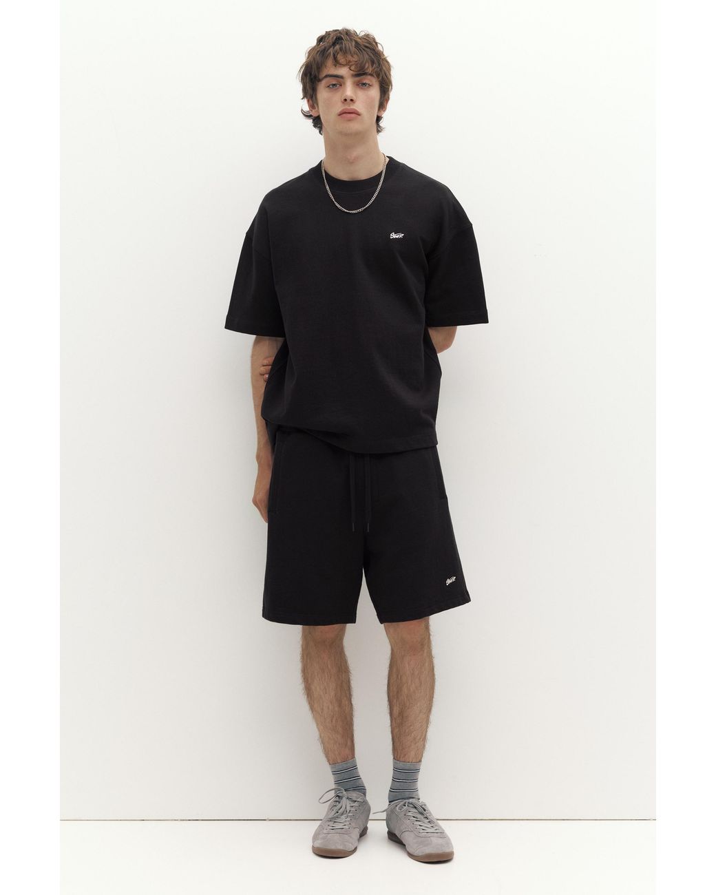 Pull&Bear Black Short Sleeve Logo Sweatshirt for men