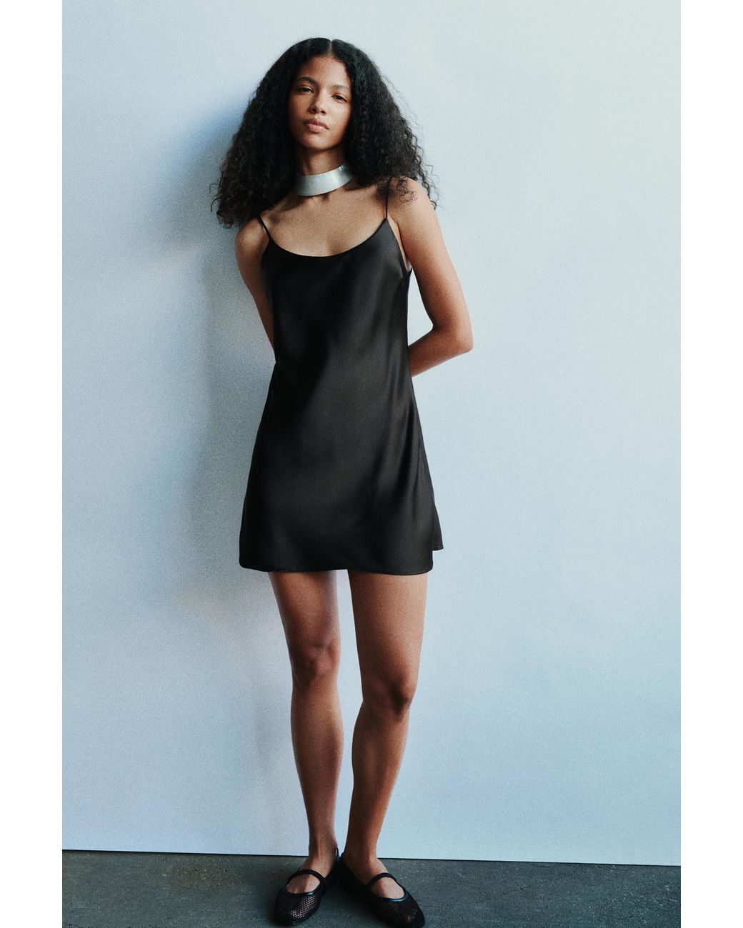 Pull&Bear Black Short Satin Strappy Dress