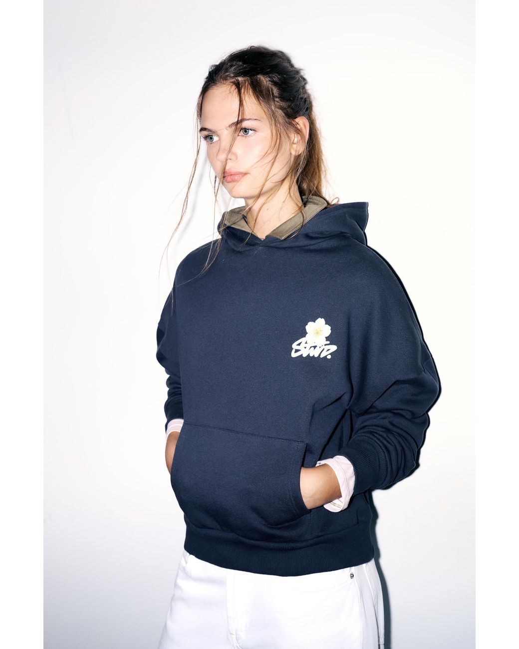Pull&Bear Blue Daisy Graphic Hoodie
