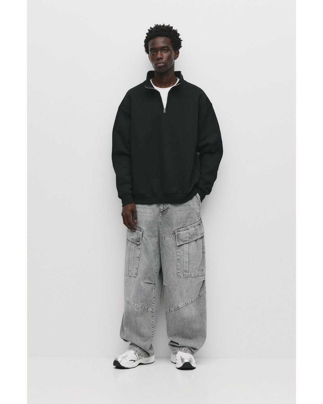 Pull&Bear Basic Sweater Met Ritskraag in het Black voor heren