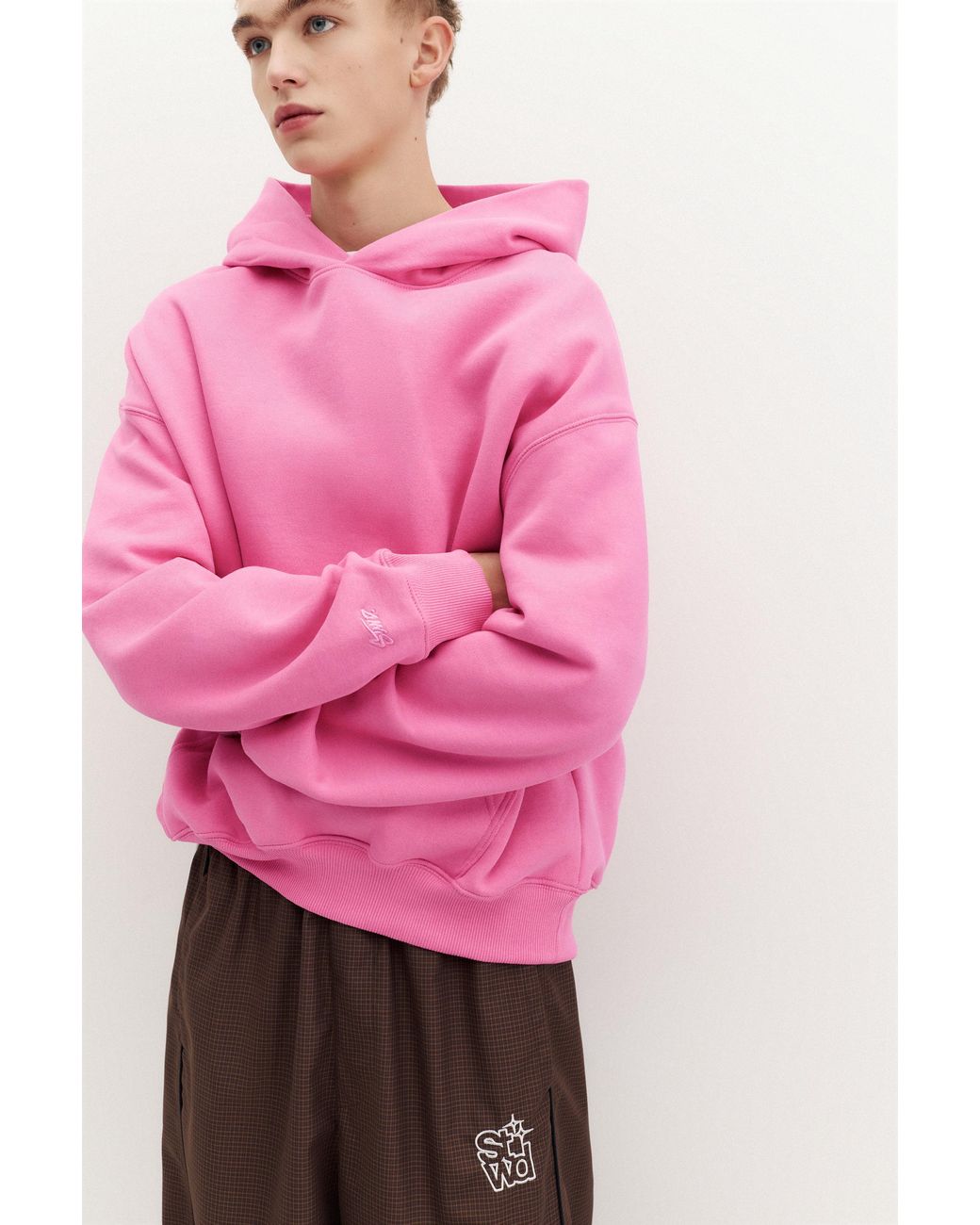 Pull&Bear Pink Boxy-Fit Stwd Logo Sweatshirt With Hood for men