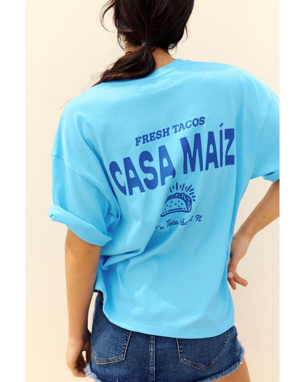 Pull&Bear T-Shirt Met Taco-Print in het Blue