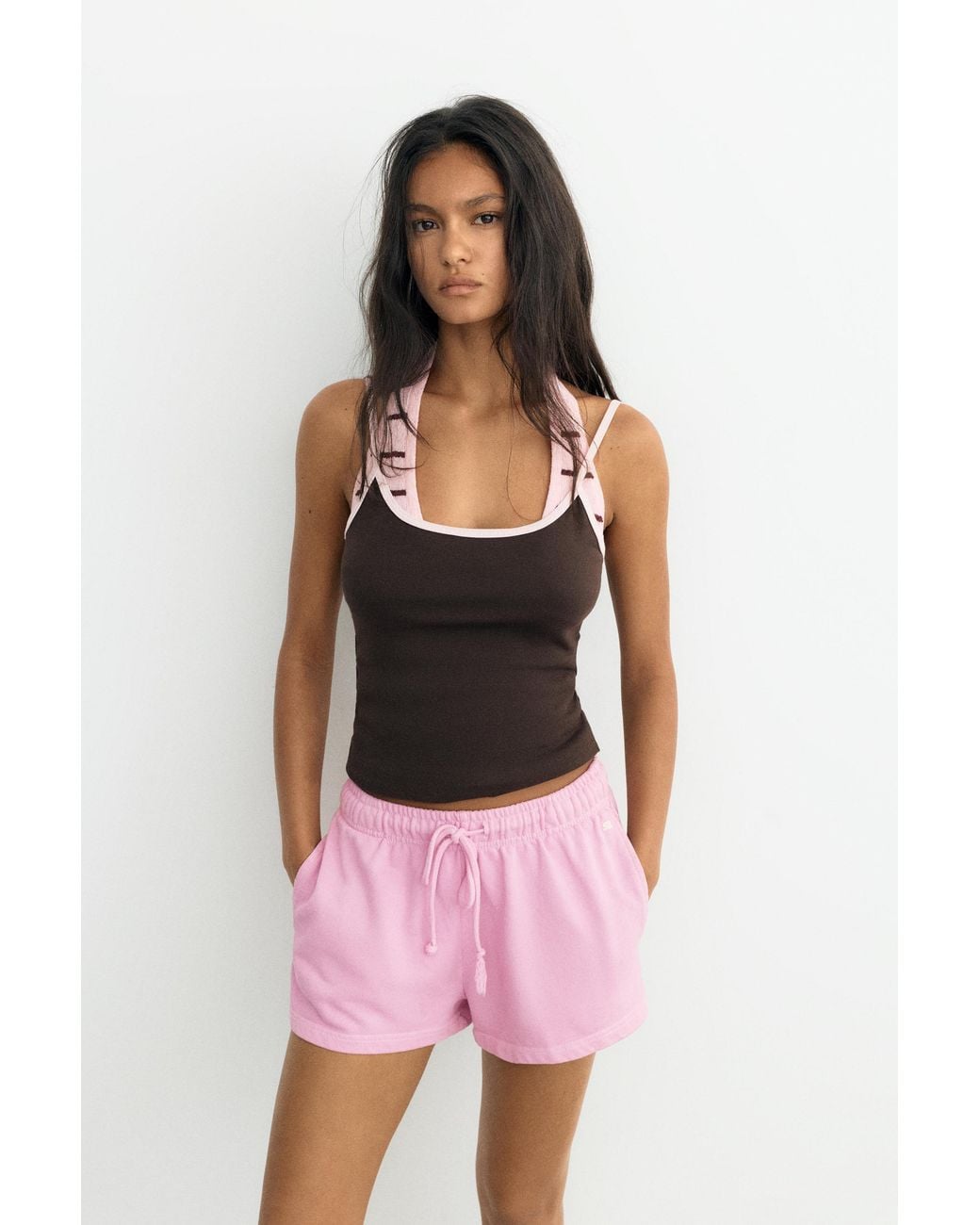 Pull&Bear Pink Sports Shorts With Elastic Waist