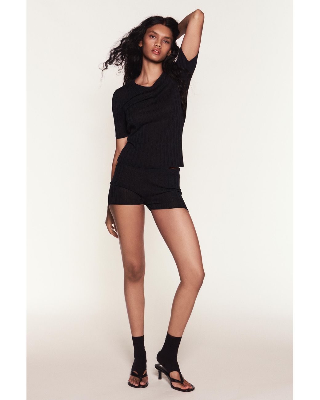 Pull&Bear Black Ribbed V-Neck Top