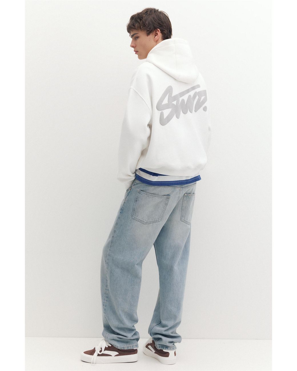 Pull&Bear White Stwd Logo Boxy Fit Hoodie for men