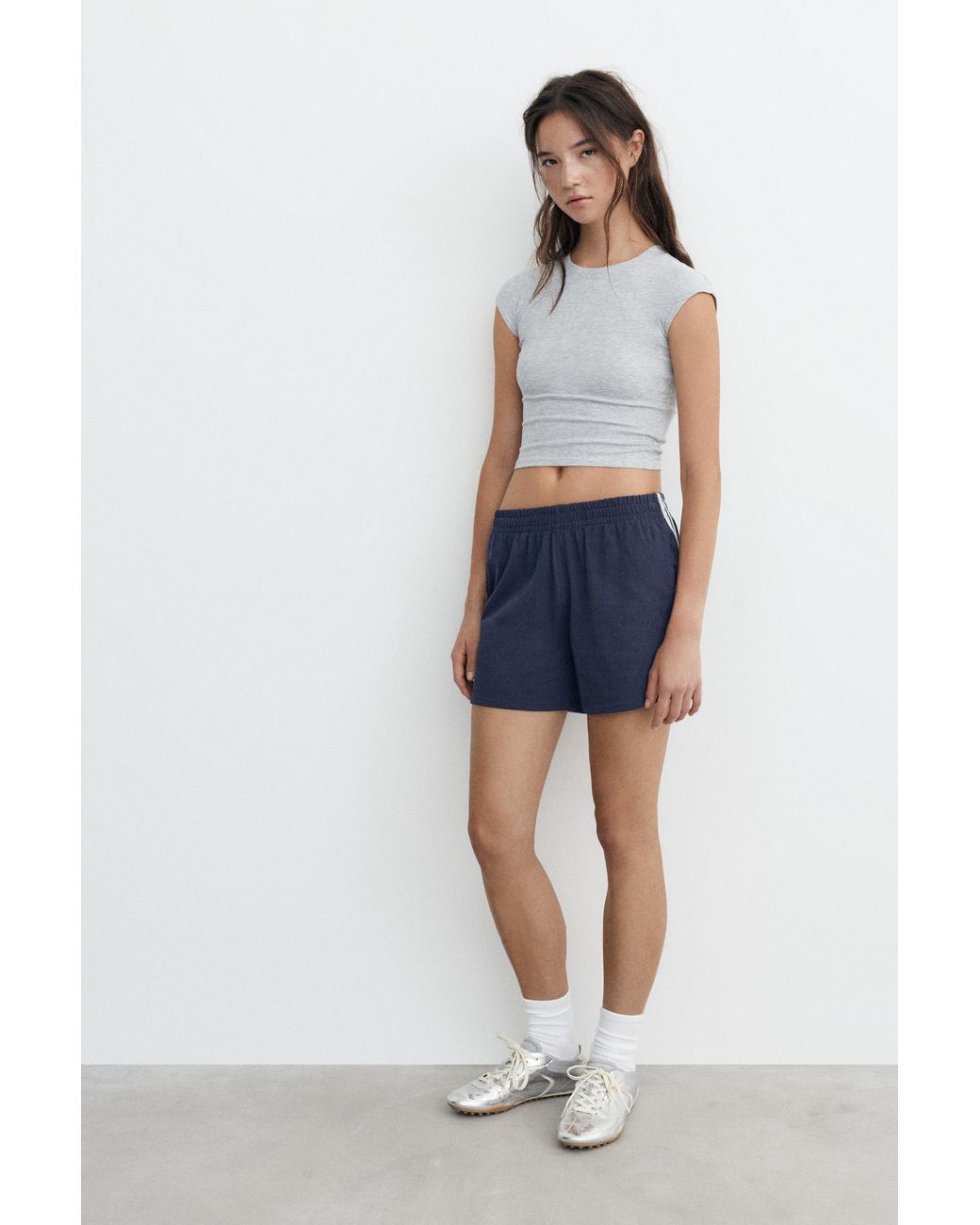 Pull&Bear Blue Sports Shorts With Side Stripes