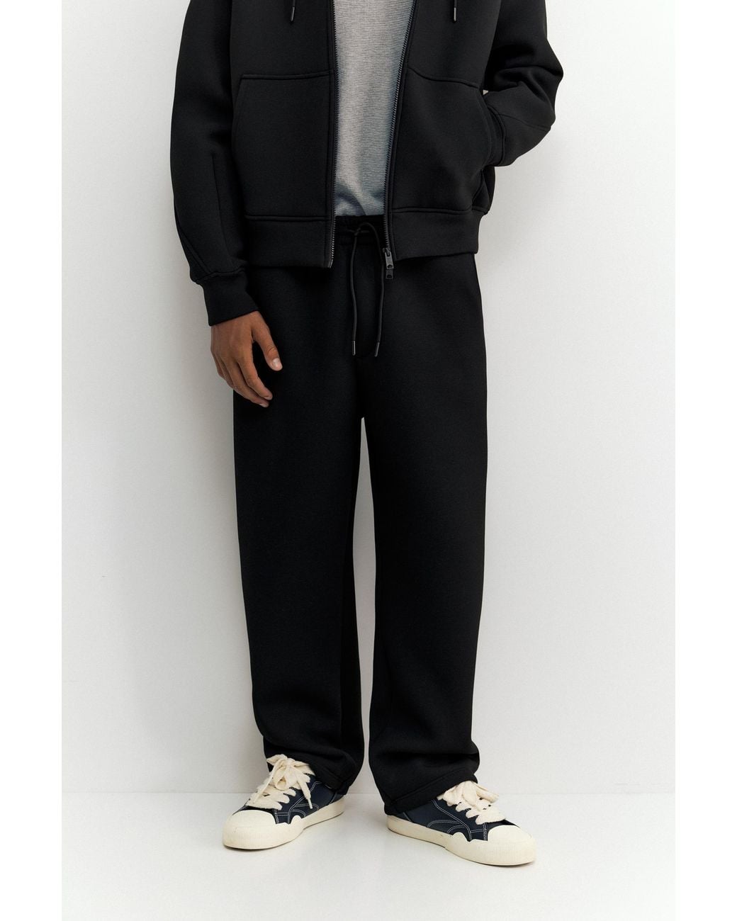 Pull&Bear Gray Neoprene-Effect Baggy Trousers for men