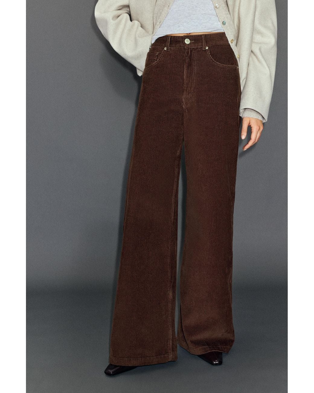 Pull&Bear Black Corduroy Wide-Leg Jeans