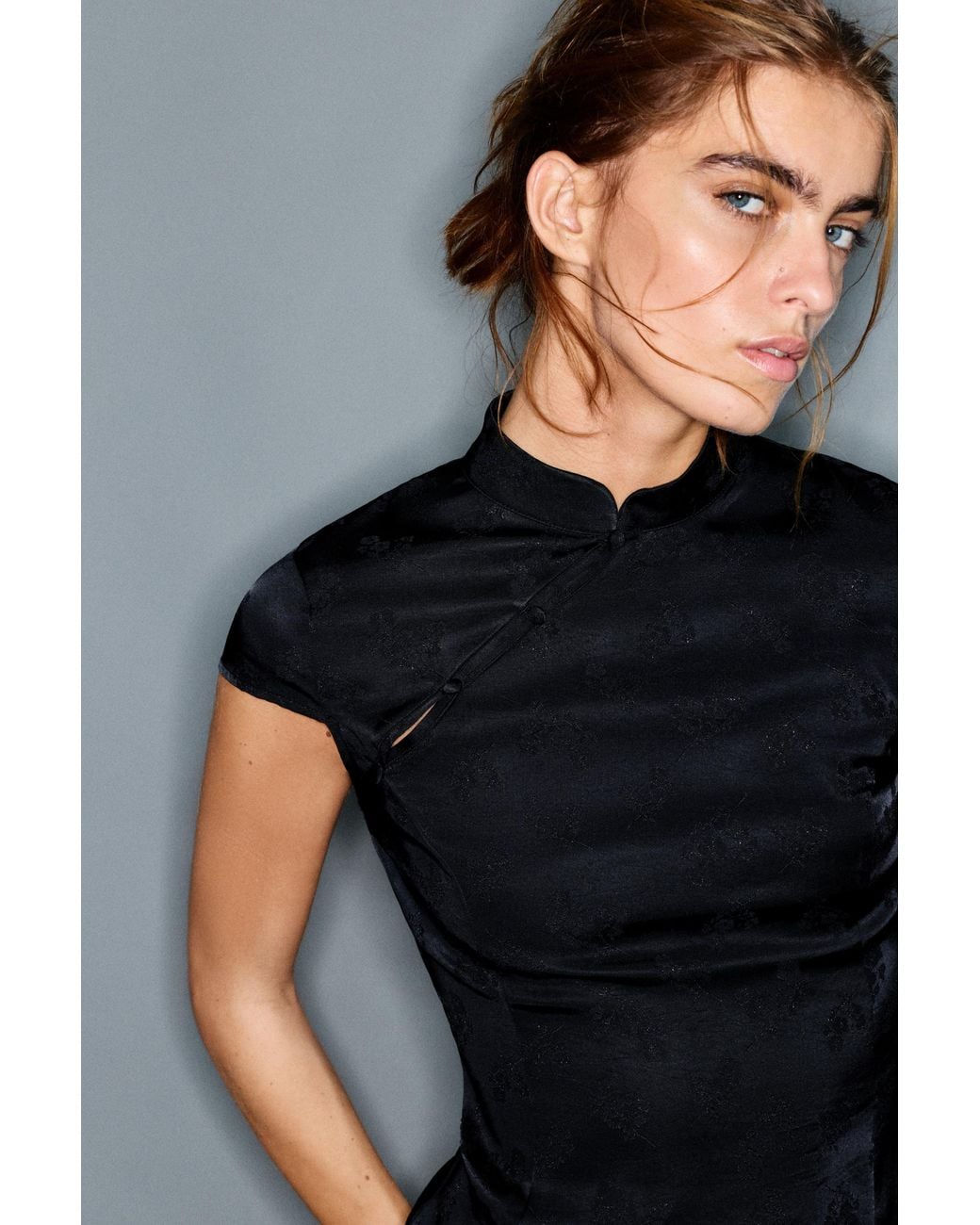 Pull&Bear Black Short Stand Collar Dress With Fireman Clasps