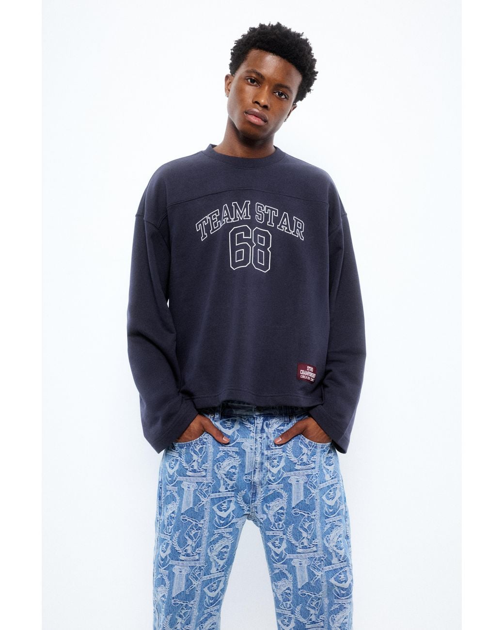 Pull&Bear Blue Stwd Number Graphic Sweatshirt for men