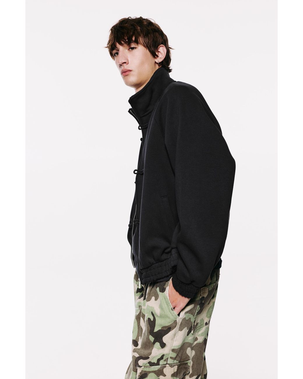 Pull&Bear Black Zip-Up Sweatshirt With Fireman Clasp for men