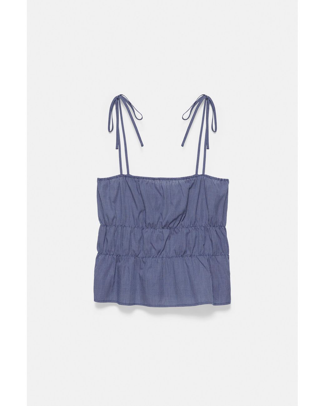 Pull&Bear Blue Check Gathered Strappy Top