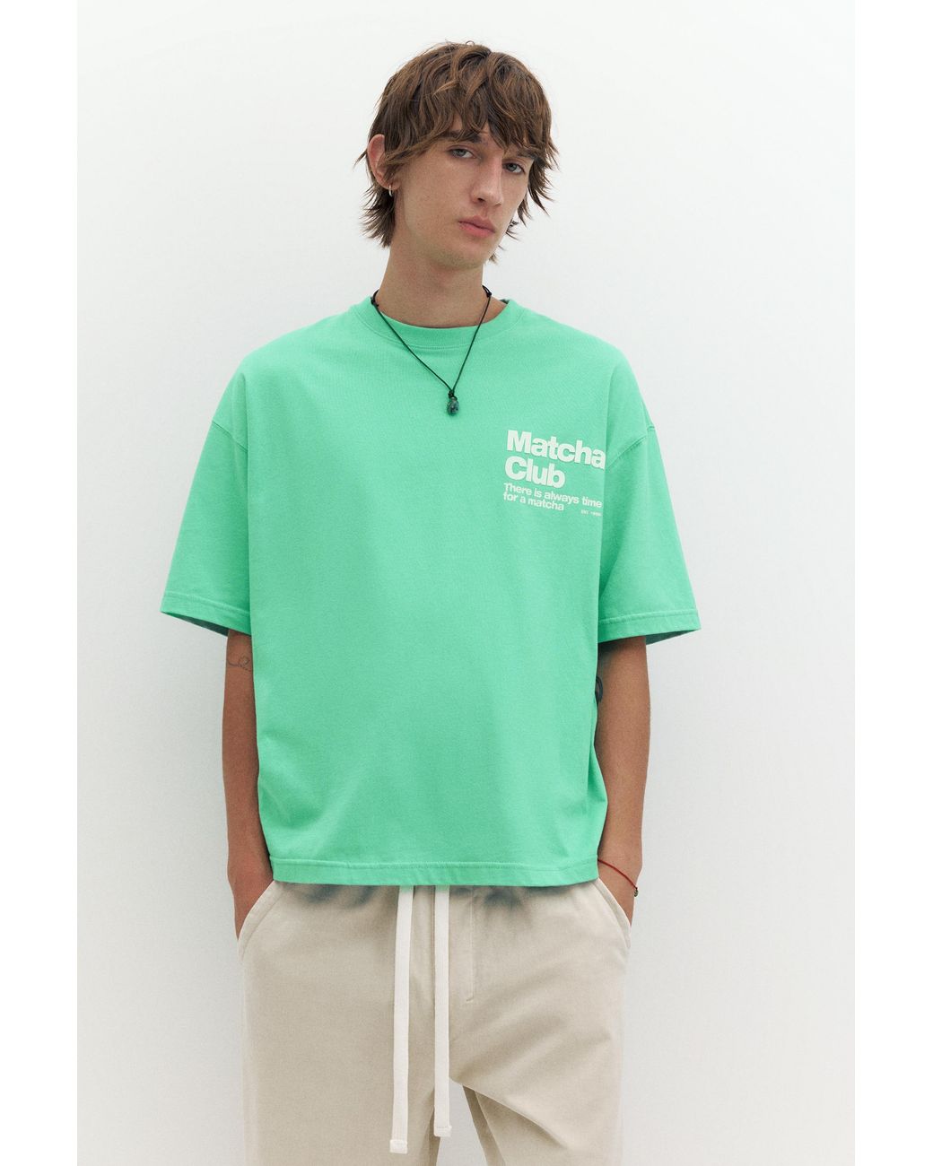 Pull&Bear Green Stwd Matcha Club Graphic T-Shirt for men