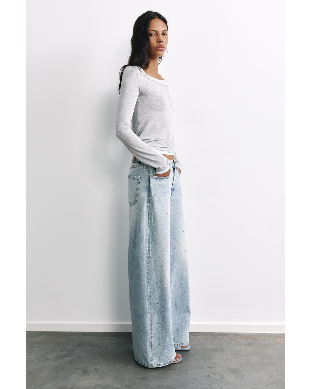 Jean Wide Leg À Strass Pull&Bear en coloris Blue