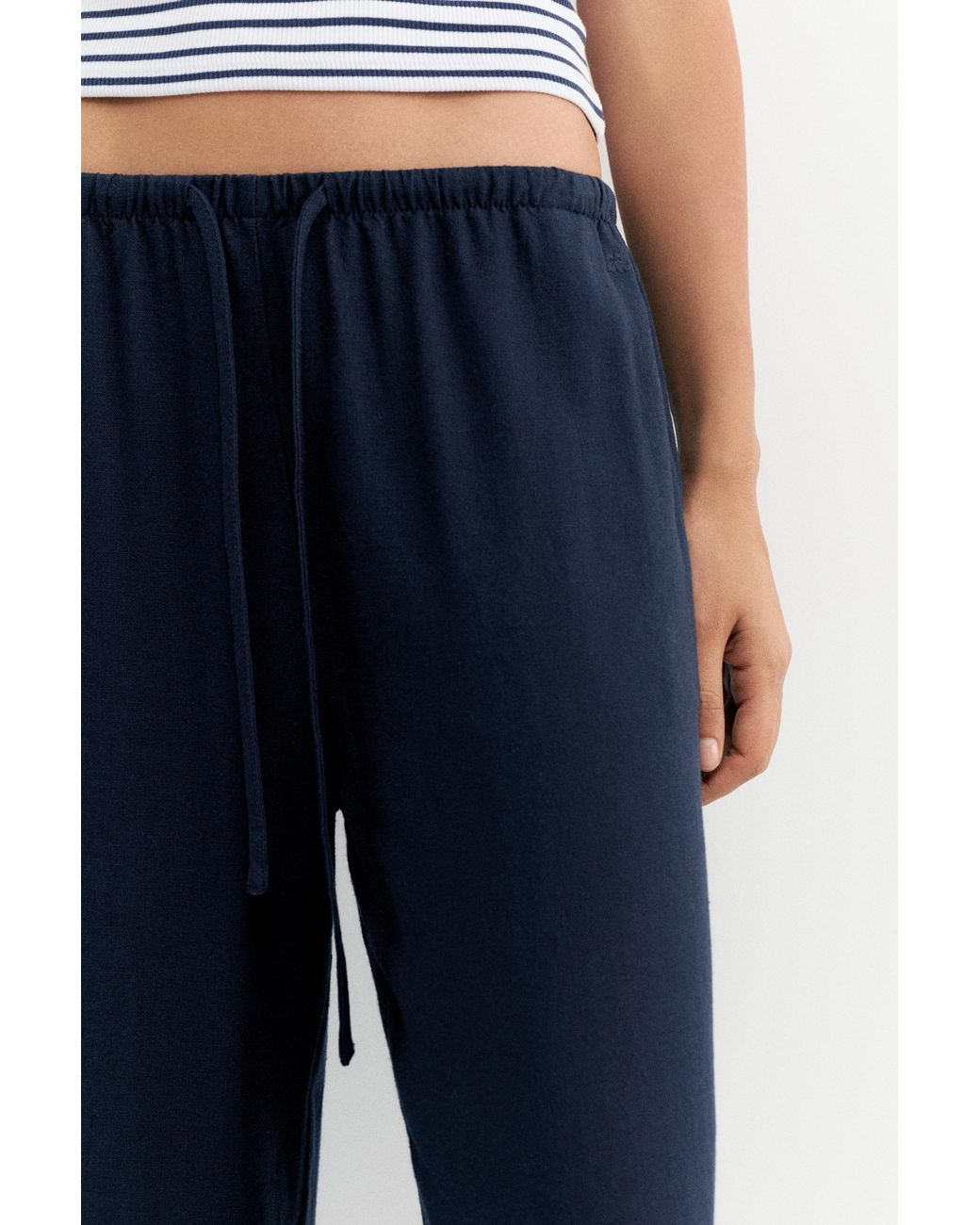 Pull&Bear Blue Linen Blend Joggers