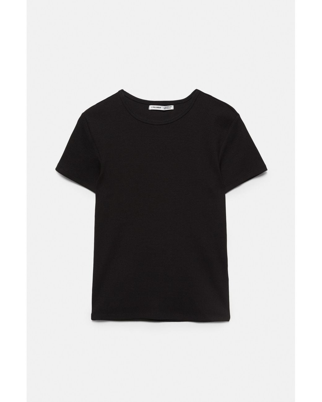 Pull&Bear Geribd T-Shirt Met Korte Mouw in het Black