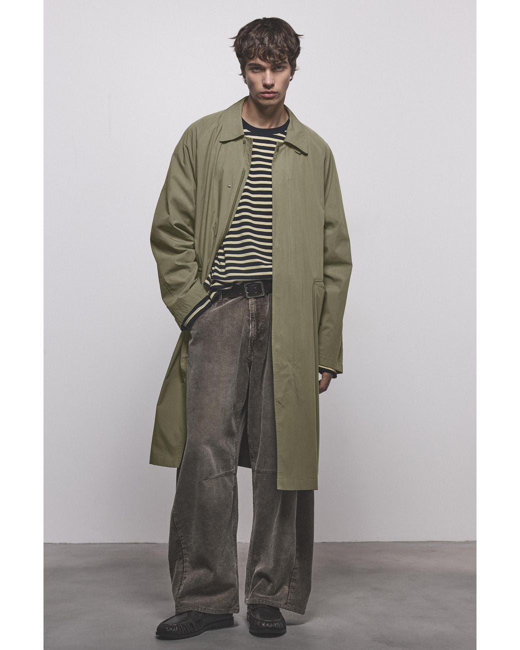 Pull&Bear Green Long Trench Coat for men