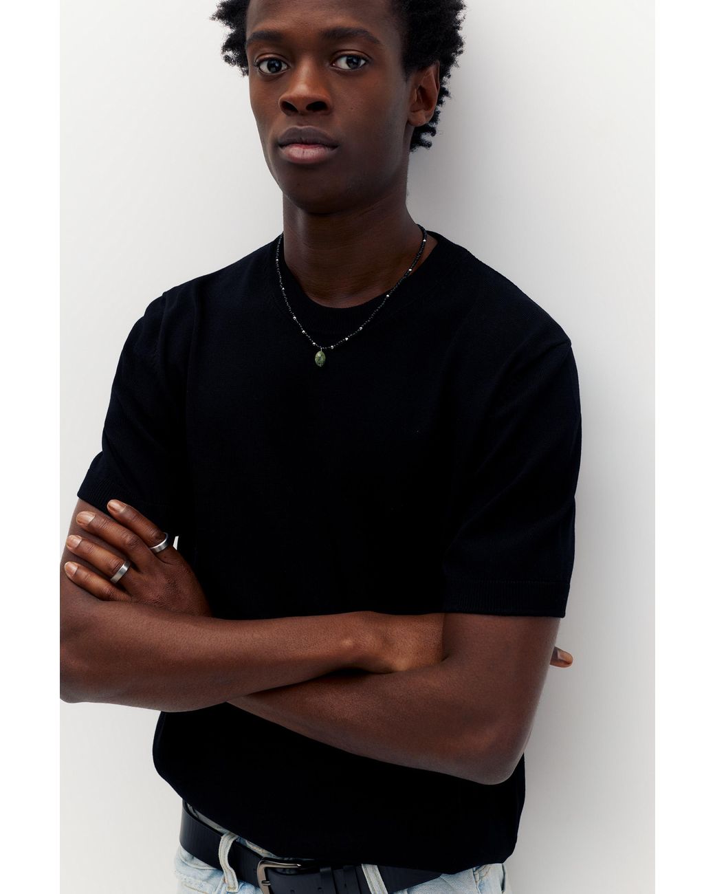 Pull&Bear Black Short Sleeve Jumper for men