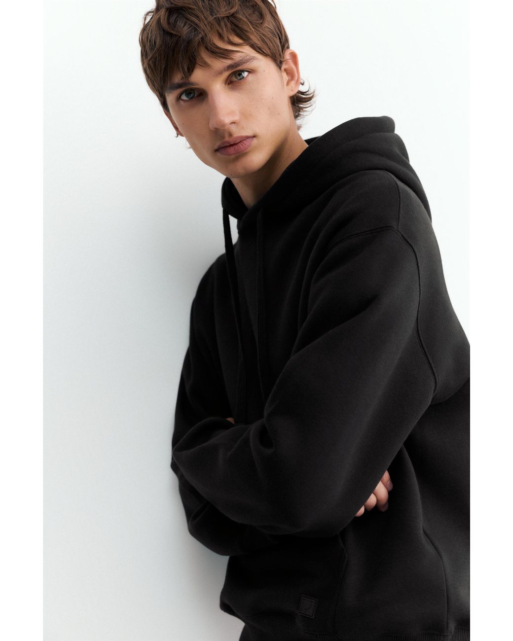 Pull&Bear Black Basic Hoodie for men