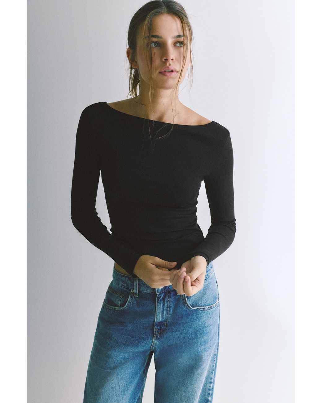 Pull&Bear Blue Boat Neck T-Shirt