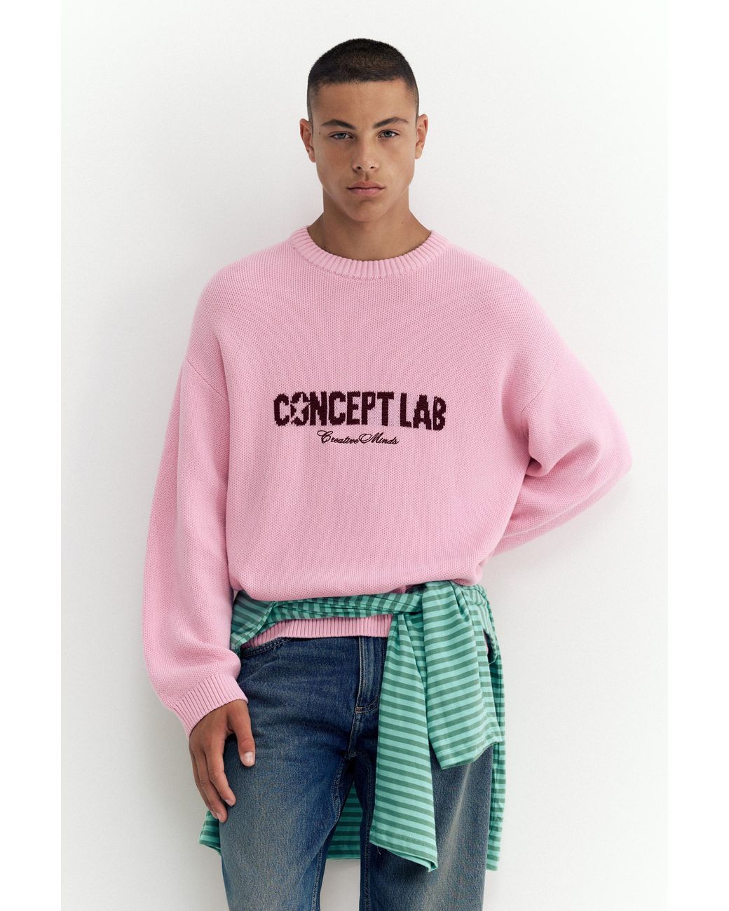 Pull&Bear Gray Stwd Graphic Jumper for men
