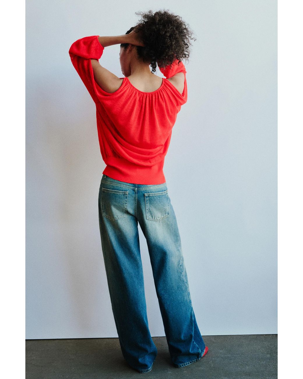 Pull&Bear Red Fine Knit Cut-Out Top