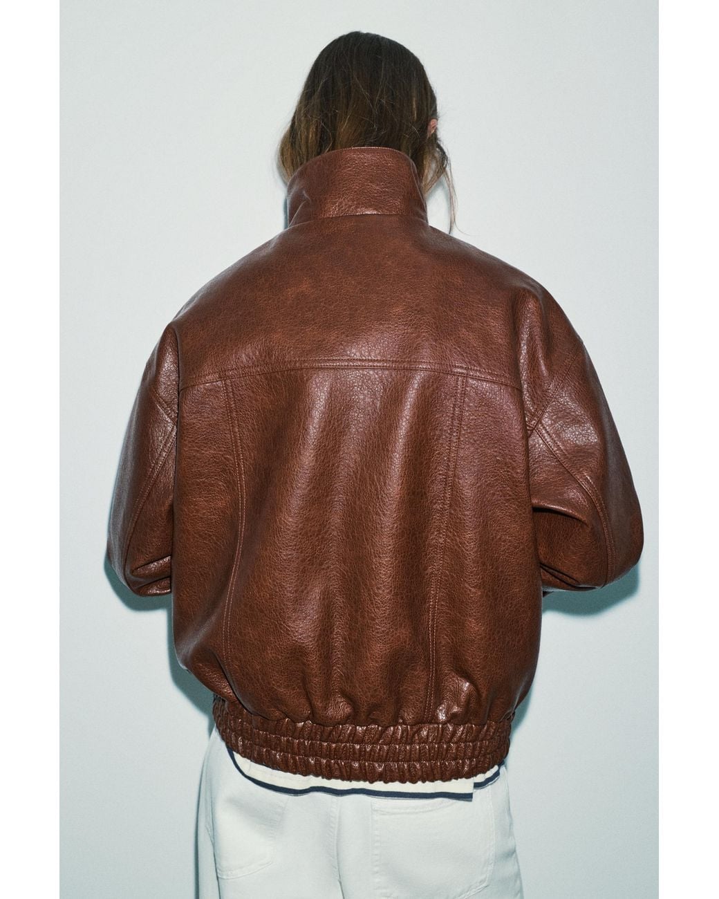 Pull&Bear Brown Leather Effect Jacket With High Neck