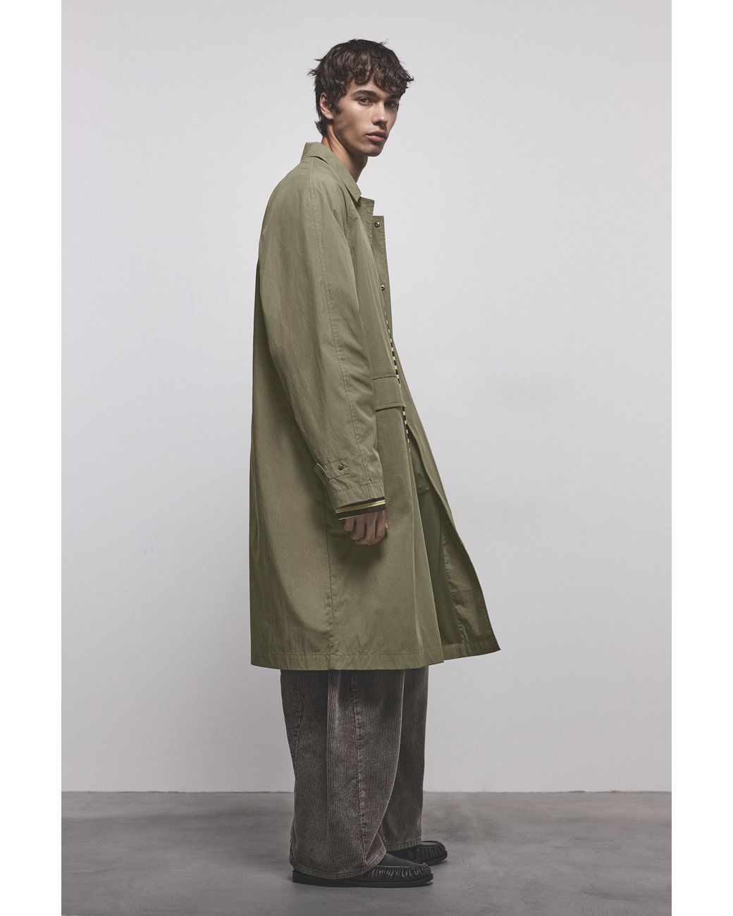 Pull&Bear Green Long Trench Coat for men