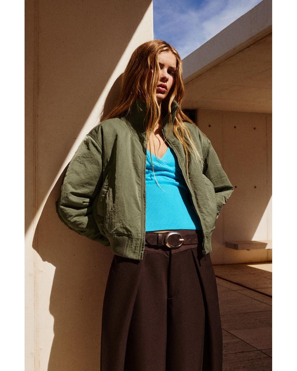 Pull&Bear Multicolor Oversize High-Neck Bomber Jacket