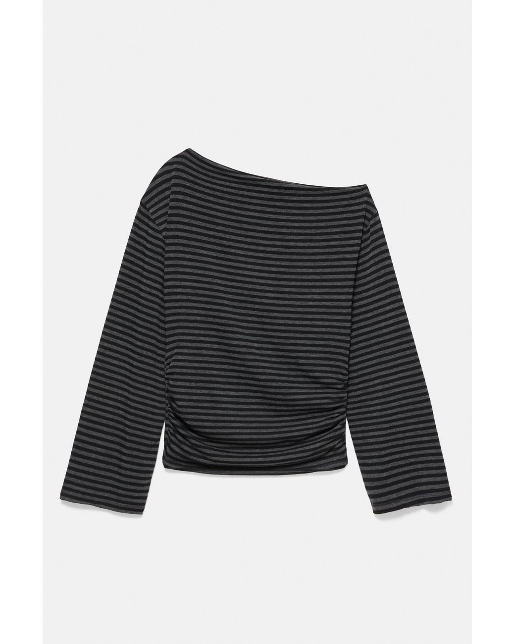 Pull&Bear Black Asymmetric Striped T-Shirt