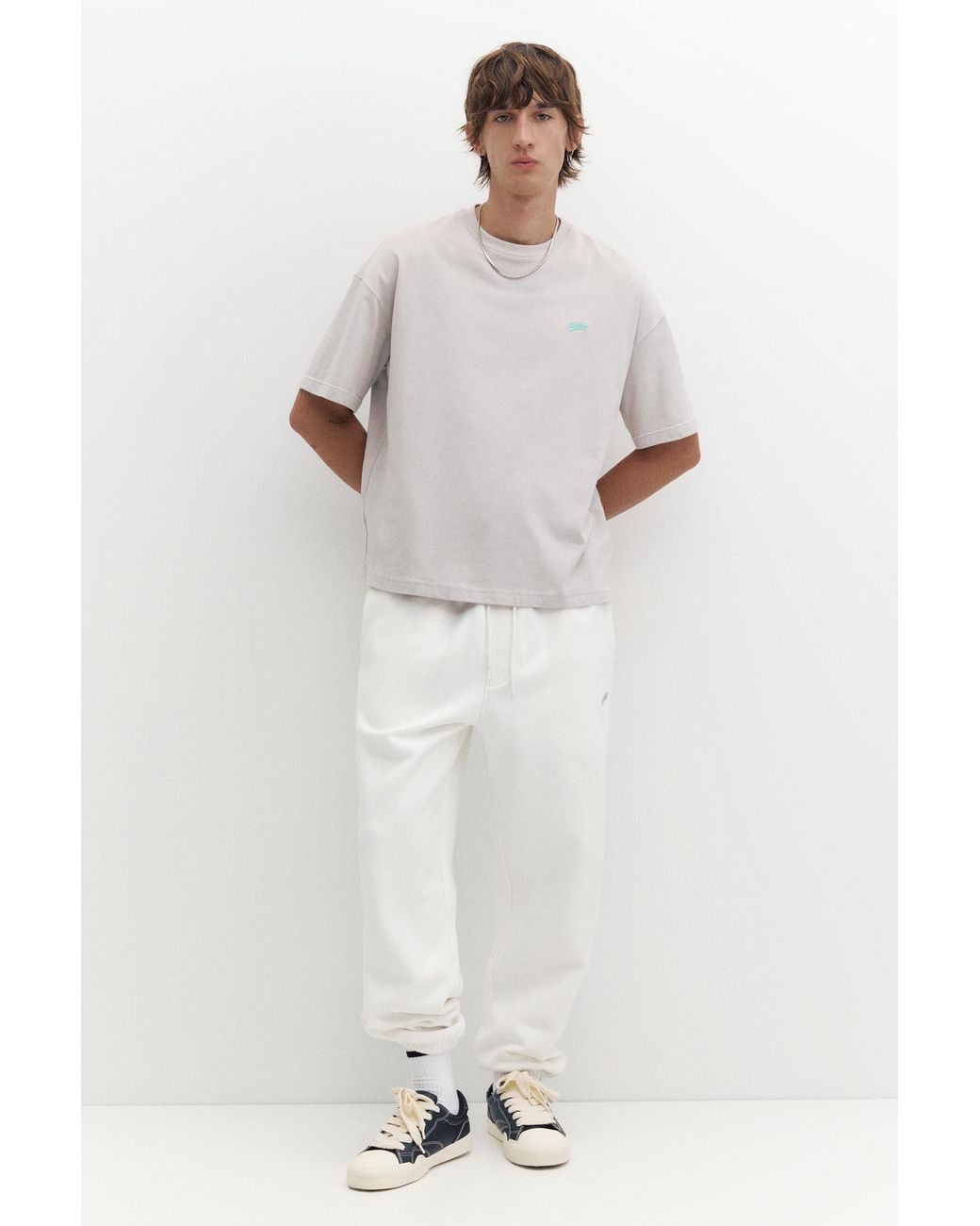 Pull&Bear White Stwd Joggers for men
