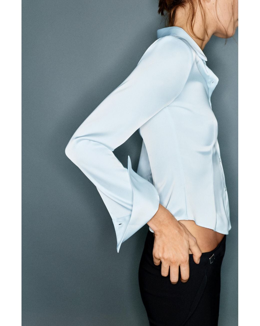 Pull&Bear Blue Fitted Satin Shirt