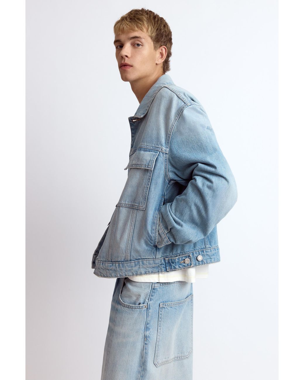 Pull&Bear Blue Trucker Denim Jacket for men