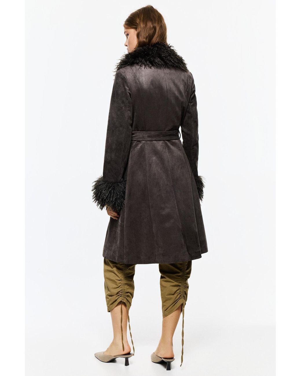 Pull&Bear Black Fitted Faux Suede Coat