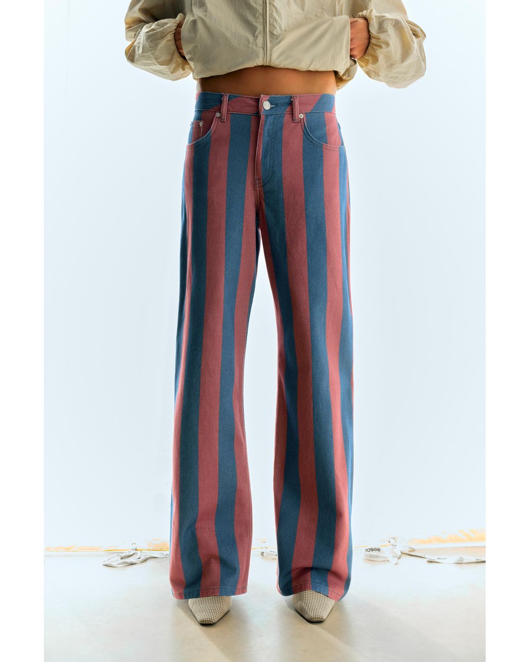 Pull&Bear Blue Striped Straight-Leg Jeans