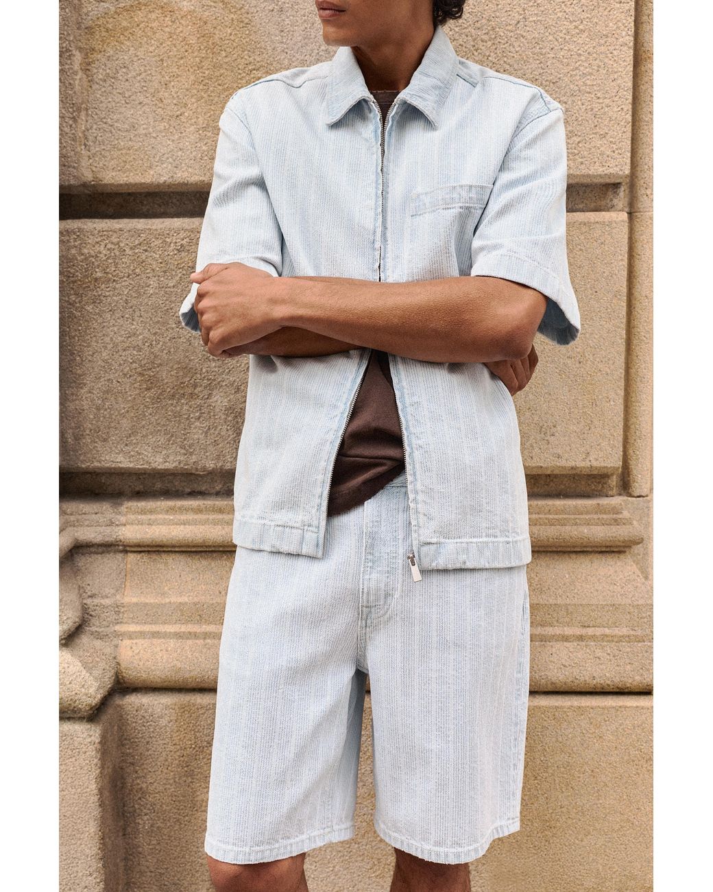 Pull&Bear Multicolor Standard Jacquard Denim Bermuda Shorts for men
