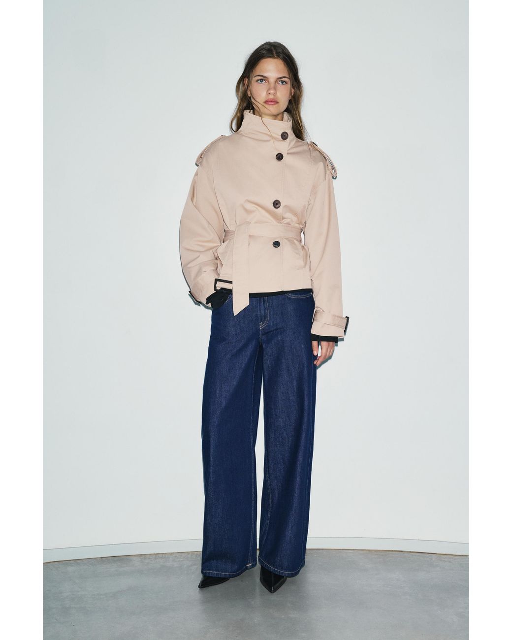 Pull&Bear Natural Short Belted Trench Coat