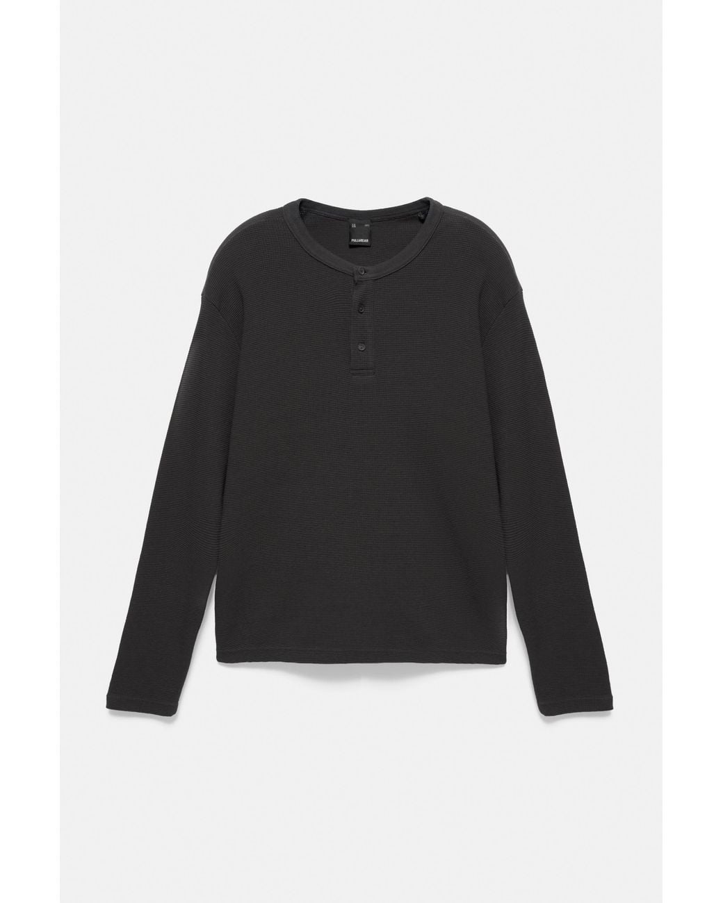 Pull&Bear Black Long Sleeve Henley T-Shirt for men