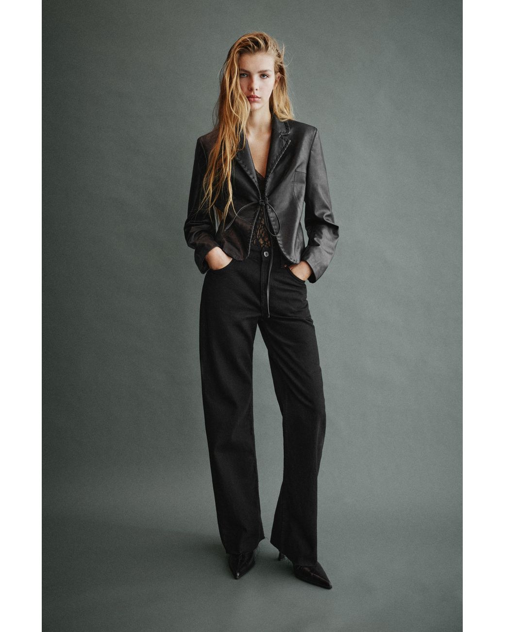 Pull&Bear Getailleerde Blazer Met Leereffect in het Gray