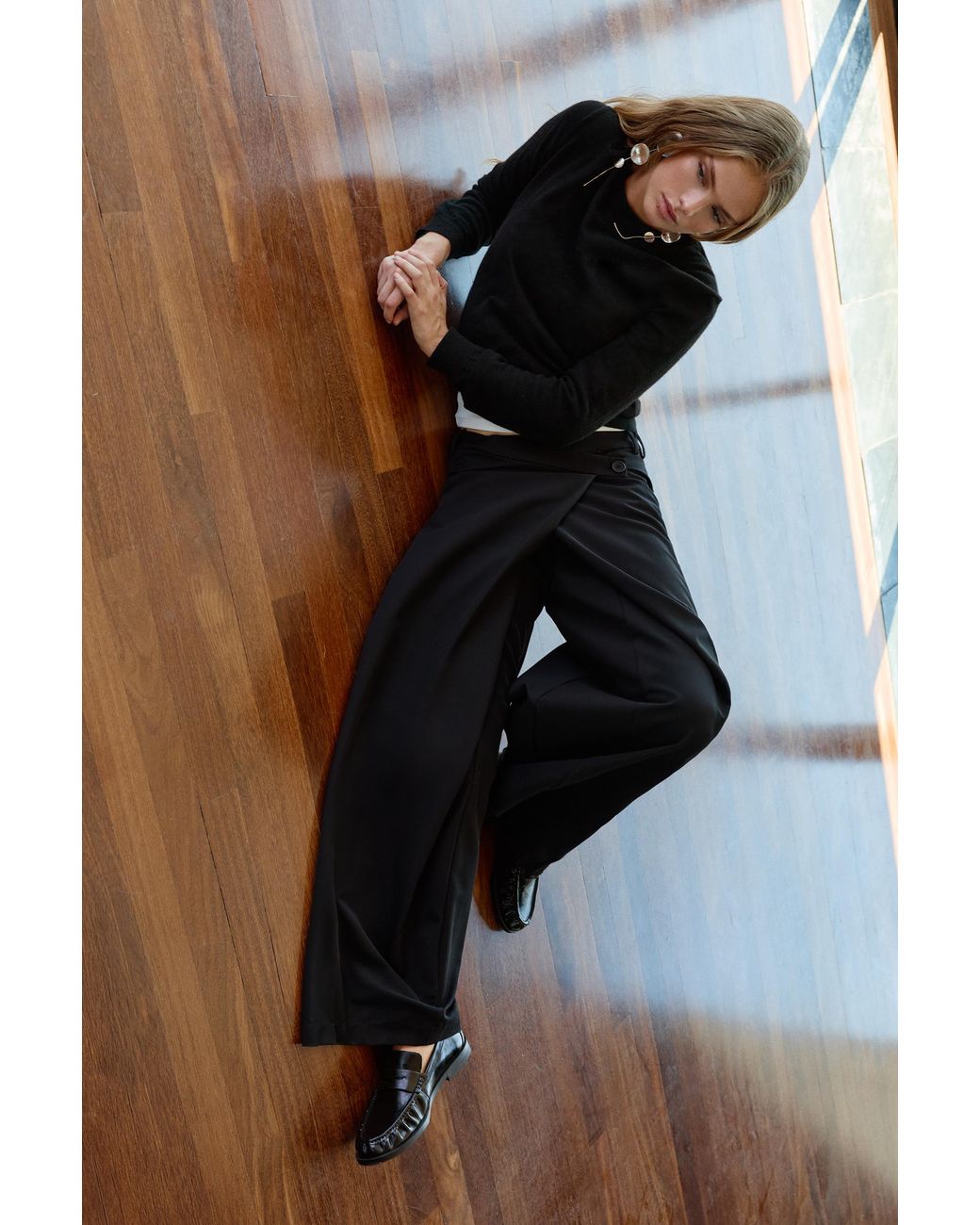 Pull&Bear Black Crossover Waist Smart Trousers