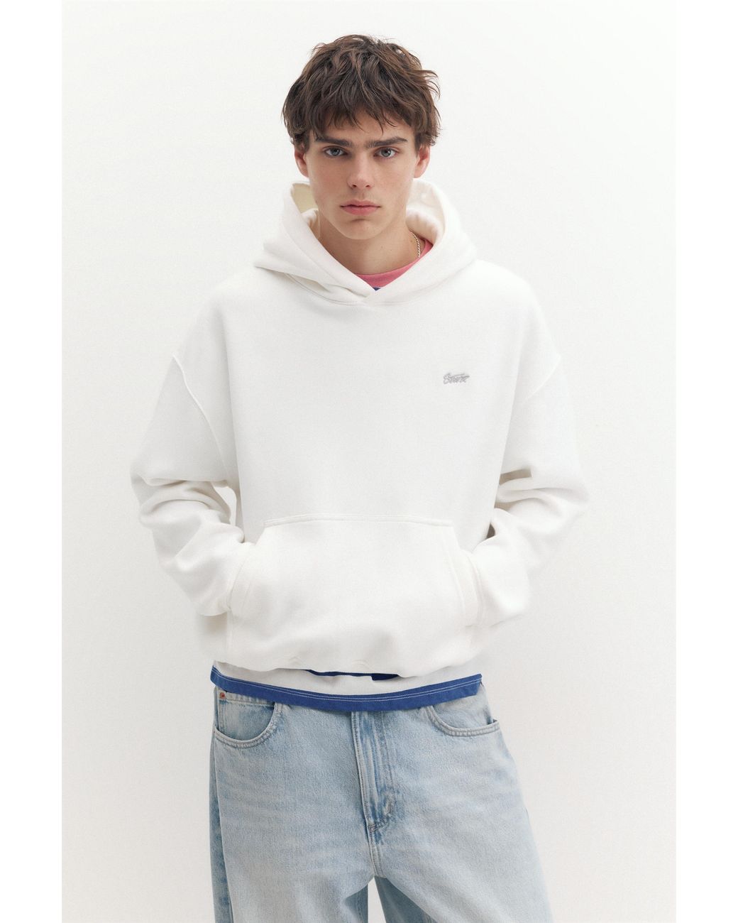 Pull&Bear White Stwd Logo Boxy Fit Hoodie for men